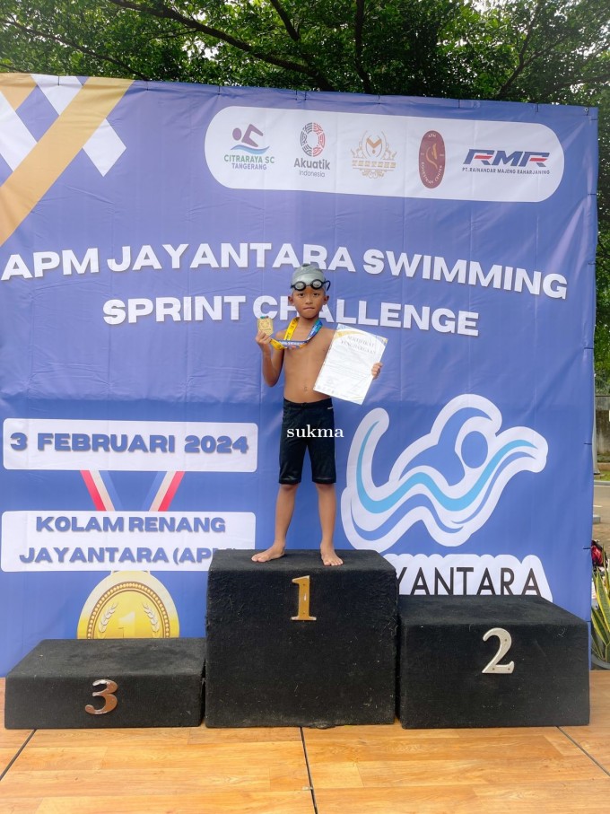 JUARA 1 APM JAYANTARA SWIMMING SPRINT CHALLENGE 2024  1 - 3 FEBRUARI 2024 TANGERANG